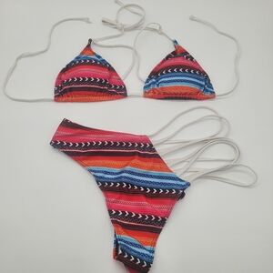 Aztec Print Two Piece String Bikini Strappy Size XL